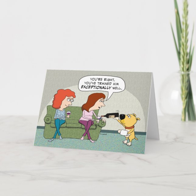Funny Wine-Serving Dog Birthday Card (Front)