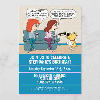 Funny Wine-Serving Dog Birthday Party Invitation