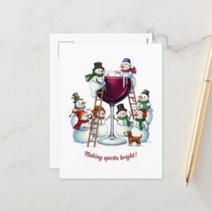Funny wine snowman Christmas  Holiday Postcard