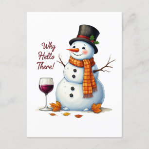 Funny wine snowman hello Christmas Holiday Postcard