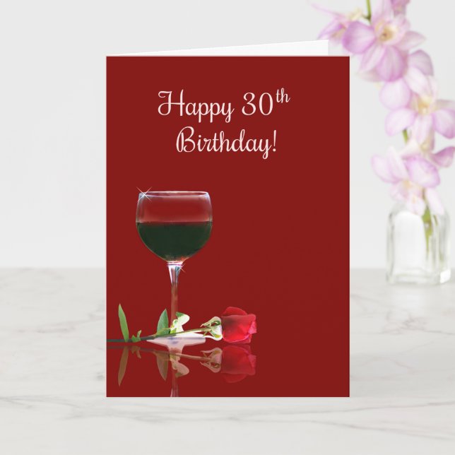 Funny Wine Themed Happy 30th Birthday Card (Orchid)