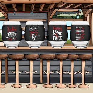 Funny wine word art stemless wine glass
