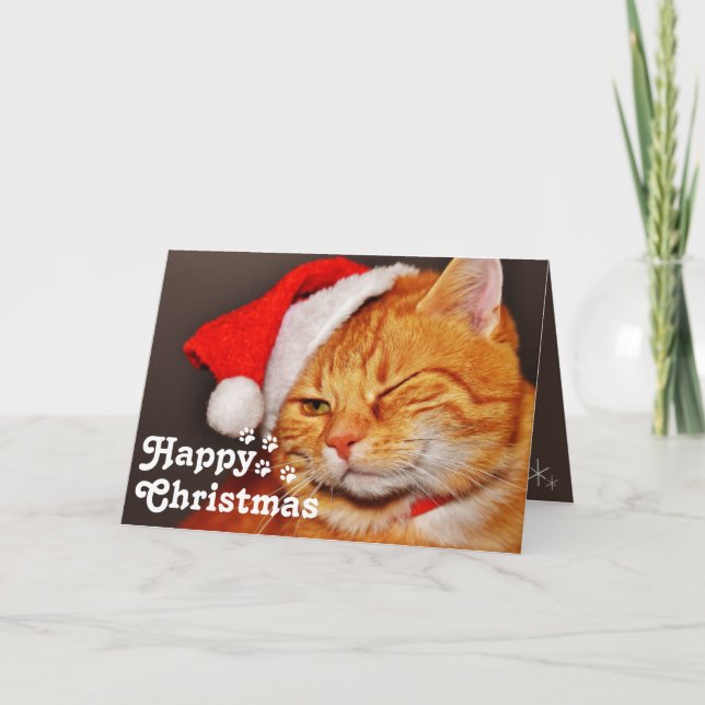 Funny Wink Cat Santa&Happy Christmas Unique    Car Card (Front)
