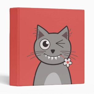 Funny Winking Cartoon Kitty Cat Binder