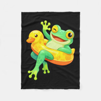 Funny Winking Frog Duck Float Pool Vacation Fleece Blanket