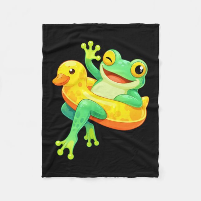 Funny Winking Frog Duck Float Pool Vacation Fleece Blanket (Front)