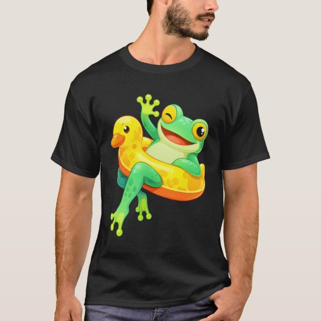 Funny Winking Frog Duck Float Pool Vacation T-Shirt (Front)