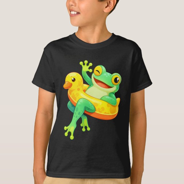 Funny Winking Frog Duck Float Pool Vacation T-Shirt (Front)