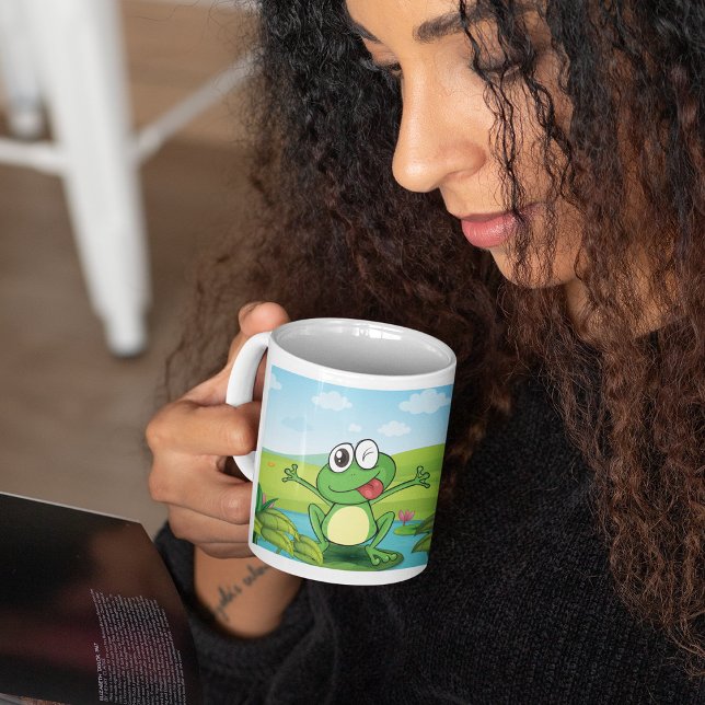 Funny Winking Frog on Lily Pad Pond Coffee Mug (Creator Uploaded)