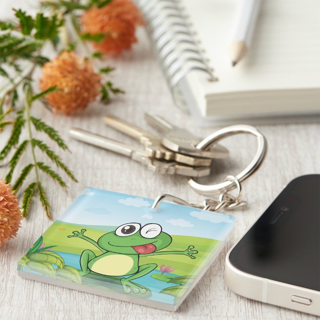 Funny Winking Frog on Lily Pad Pond Keychain (Creator Uploaded)