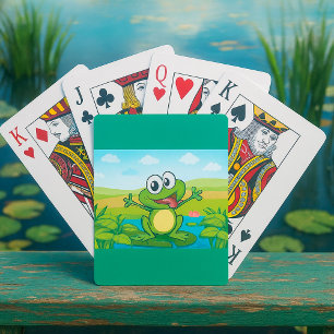 Funny Winking Frog on Lily Pad Pond Playing Cards