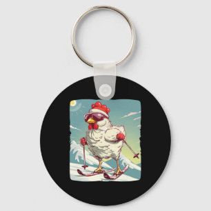 Funny Winter Chicken With Cross-country Skiing Sho Keychain