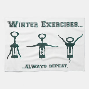 Funny Winter Exercises Kitchen Towel