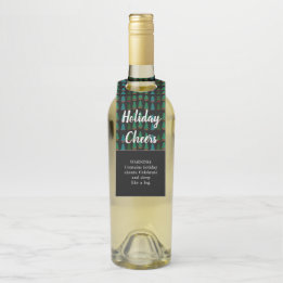 Funny Winter Rustic Holiday Cheers Tree Pattern Bottle Tag