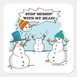 Funny Winter Snowmen Cartoon Square Sticker