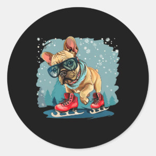 Funny Winter Sport For Dogs And Ice Skating Lovers Classic Round Sticker