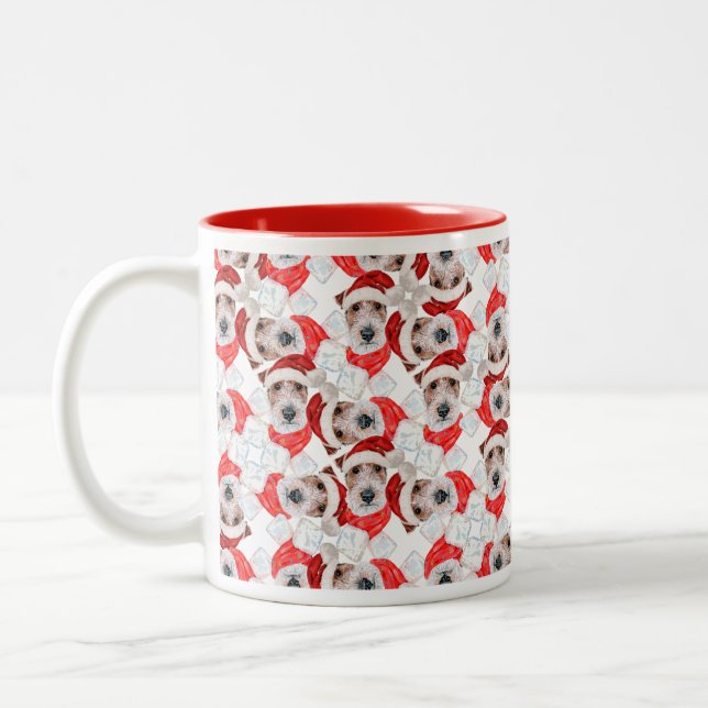 Funny Wire Fox Terrier Christmas Pattern Two-Tone Coffee Mug (Left)