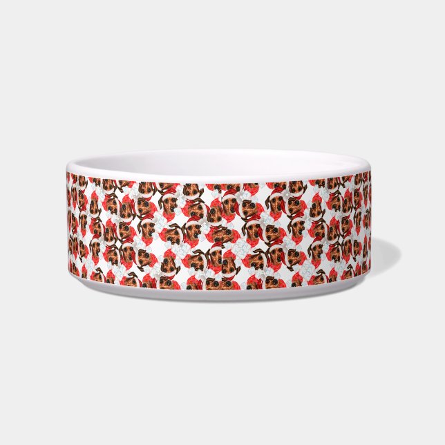 Funny Wire Haired Dachshund Name Christmas Pattern Bowl (Left)