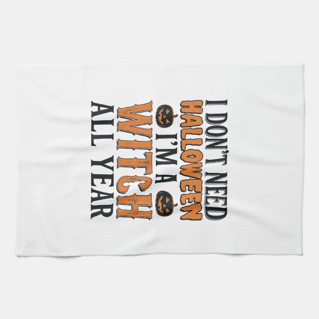 Funny Witch All Year Halloween Typography Design_1 Kitchen Towel (Horizontal)