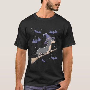 Funny Witch Broomstick Dachshund Lovers Spooky Hal T-Shirt