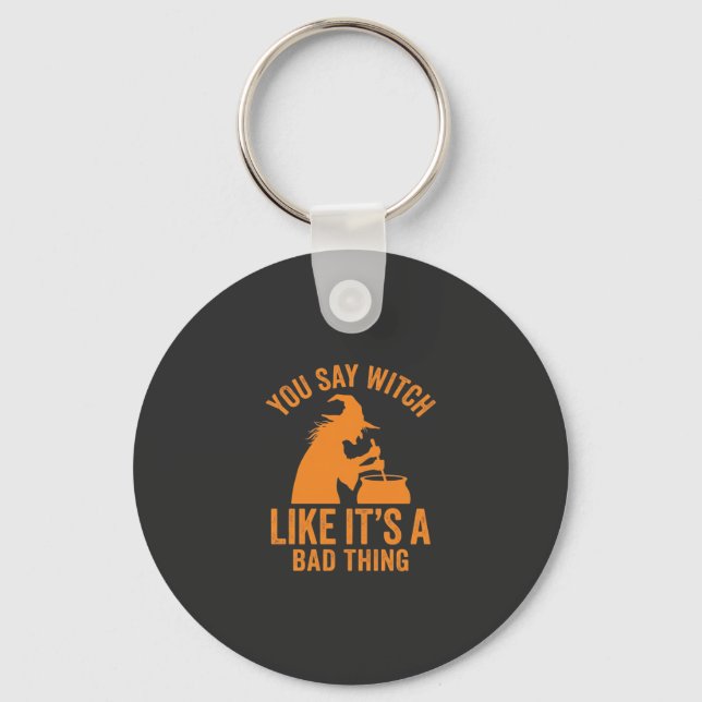 Funny Witch Cauldron Halloween Keychain (Front)