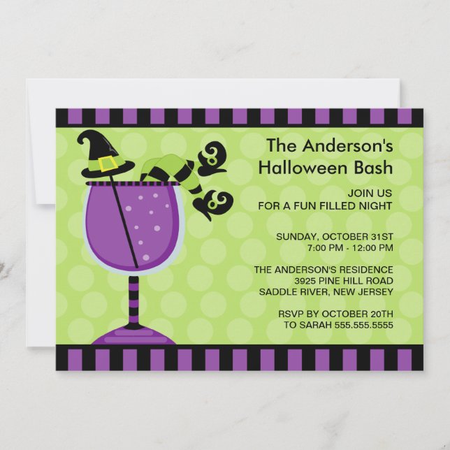 Funny Witch Cocktail Halloween Party Invitation (Front)