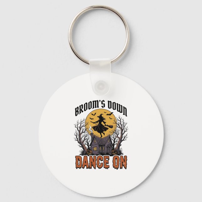 Funny Witch Dancer Vintage Halloween Engraving Shi Keychain (Front)