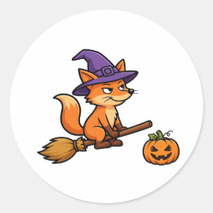 Funny Witch Fox Halloween Sticker