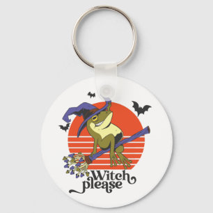 Funny Witch Frog Riding Broomstick Halloween Keychain