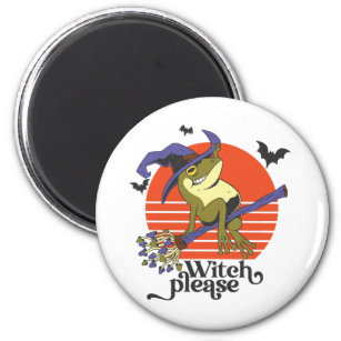 Funny Witch Frog Riding Broomstick Halloween Magnet