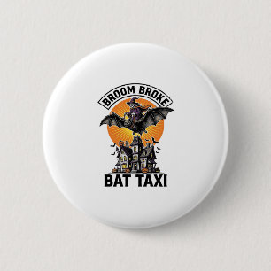 Funny Witch Halloween Broom Broke Bat Ride_1 2 Inch Round Button