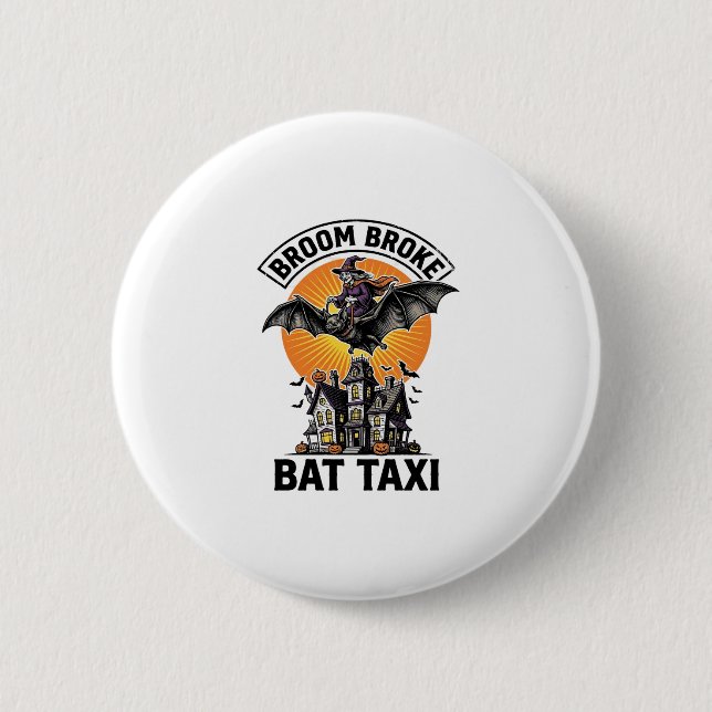 Funny Witch Halloween Broom Broke Bat Ride_1 2 Inch Round Button (Front)