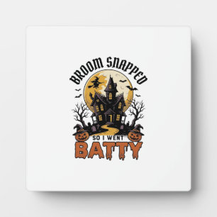 Funny Witch Halloween Haunted House Batty Graphic  Plaque