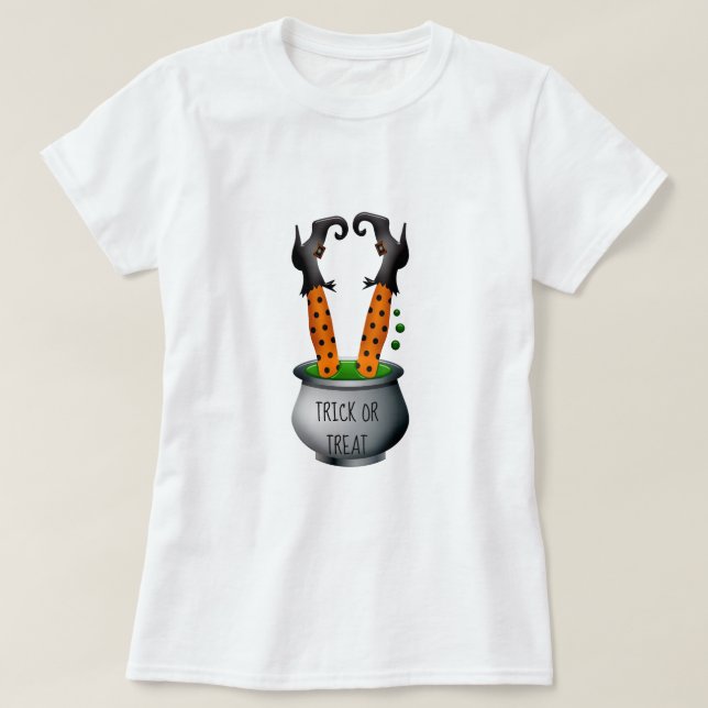 Funny witch in cauldron Halloween theme T-Shirt (Design Front)