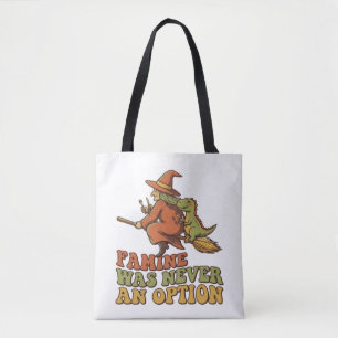 Funny Witch Riding Broom with Dinosaur Famine Was  Tote Bag