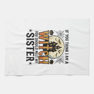 Funny Witch Sister Halloween Vintage Graphic_1 Kitchen Towel