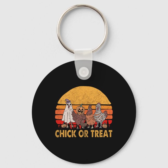 Funny Witch Spooky Chicken Halloween Costume Chick Keychain (Front)