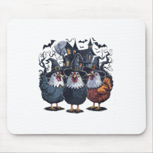 Funny Witch Spooky Chicken Halloween Mouse Pad