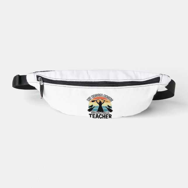 Funny Witch Teacher Broken Broom Halloween Design_ Fanny Pack (Front)