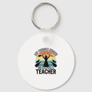 Funny Witch Teacher Broken Broom Halloween Design_ Keychain
