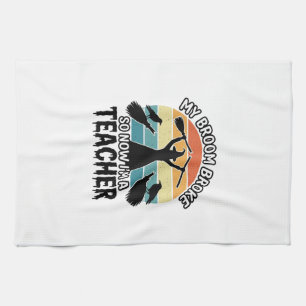 Funny Witch Teacher Broken Broom Halloween Design_ Kitchen Towel