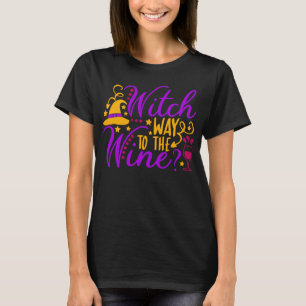 Funny Witch Way to Wine Halloween T-Shirt