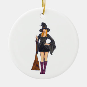 Funny witch witchy vibes halloween women girl ceramic ornament