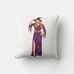 Funny witch witchy vibes halloween women girl throw pillow