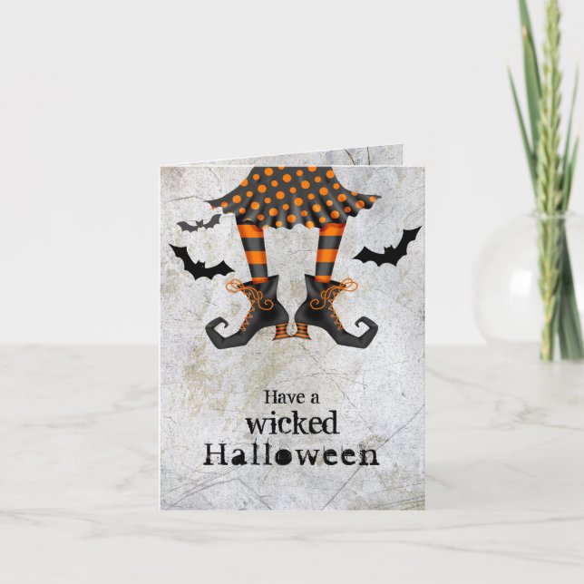 Funny Witch's Legs Wicked Halloween Card (Front)