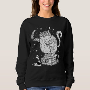 Funny Witchy Cat on Books Sweatshirt