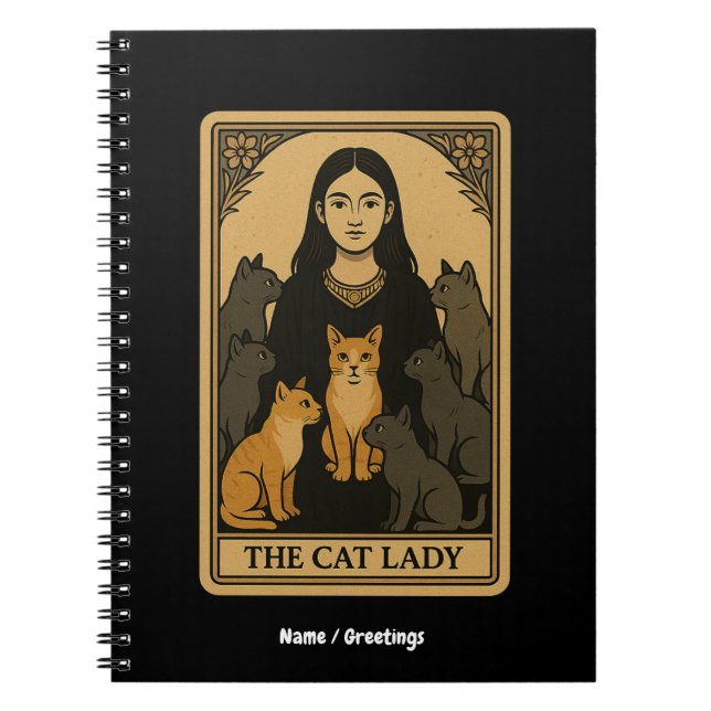 Funny Witchy Gothic Cat Lady Tarot Card Magical  Notebook (Front)