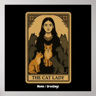 Funny Witchy Gothic Cat Lady Tarot Card Magical  Poster