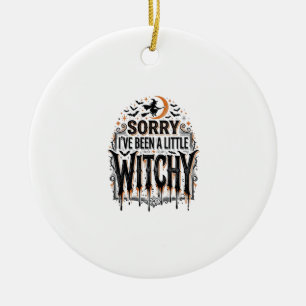 Funny Witchy Halloween Vintage Engraving Shirt Des Ceramic Ornament