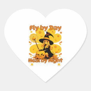 Funny Witchy Nurse Halloween Design Heart Sticker